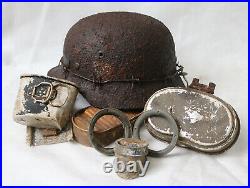Ww2 orig. German lot of bunker findings (soldier`s bunker Stalingrad) helmet