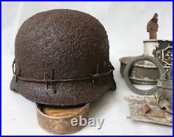 Ww2 orig. German lot of bunker findings (soldier`s bunker Stalingrad) helmet