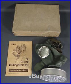 Wwii Ww2 German Gas Mask Vm40 Filter Respirator Helmet Box & Instructions Manual